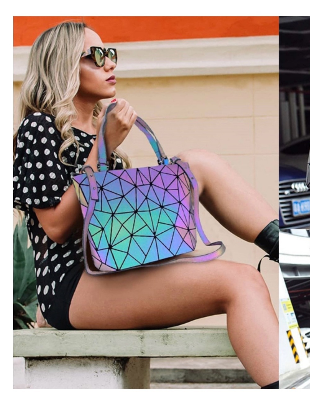 Iridescent Geometric Shoulder Bag - Purple/Teal